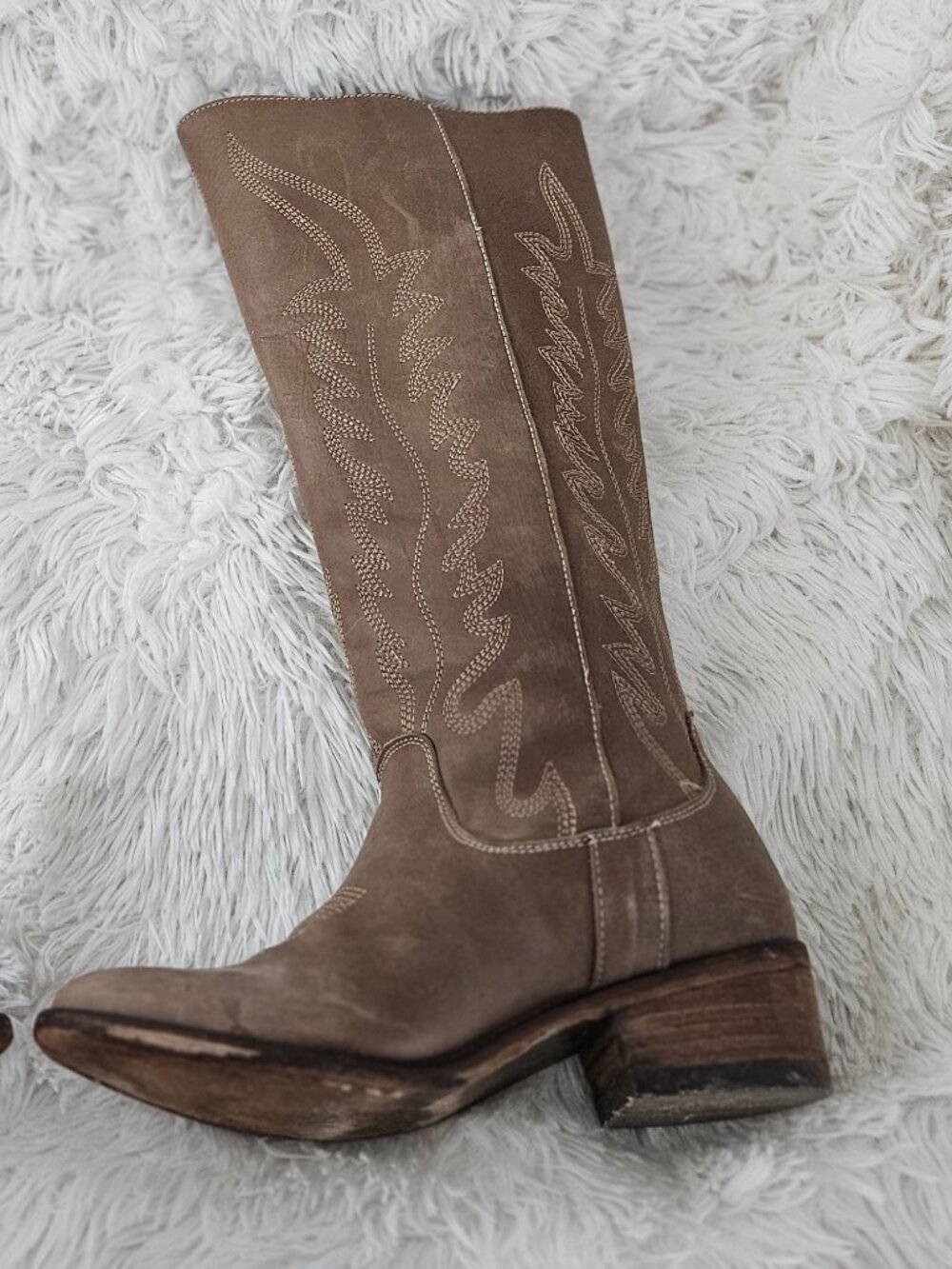 Steve Madden Graced Distressed Leather Western Knee-high Boots Brown 6M - Picture 9 of 16